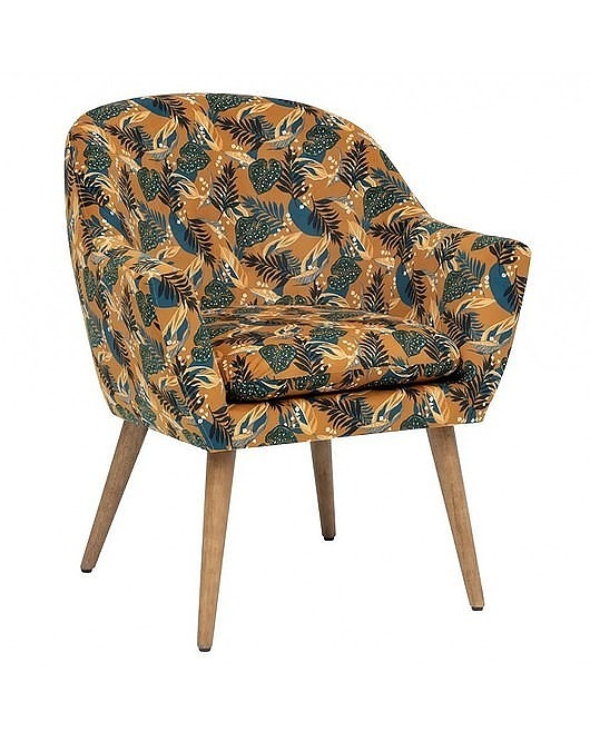 fotele Fotel Drewniany Fotel Tapicerowany Jaime Ochre