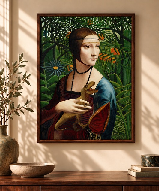plakaty Plakat Fine Art giclee kolaż DAMA Z T.REXEM