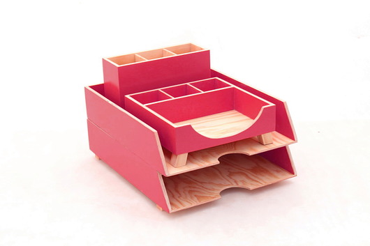 Przyborniki na biurko - Organizer CZERWONY Clock Wood Studio