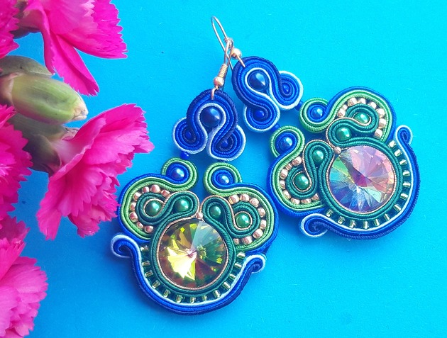kolczyki soutache Mega Duże Bajecznie Kolorowe kolczyki sutasz