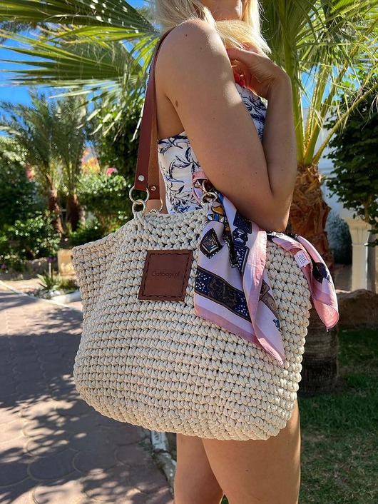 torby XXL Torba miejsko-plażowa Craftbags z lekkiego sznurka - jasny beż