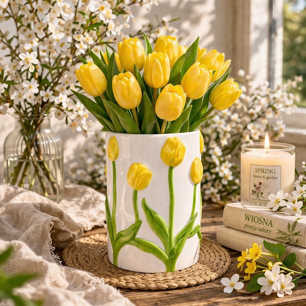 wazony Wazon ceramiczny z tulipanami 22x11,5x11,5 cm TULIPANO żółte