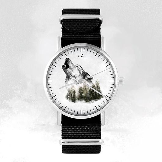 zegarki unisex Zegarek - Wilk - czarny, nylonowy, unisex