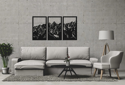 Ozdoby na ścianę DEKORACYJNY PANEL AŻUROWY, GÓRY, DEKORACJA ŚCIENNA 3D, ORNAMENT, 80 x 150 cm,