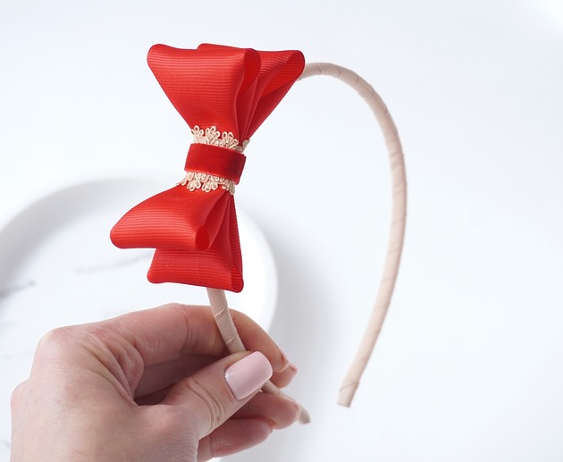 ozdoby do włosów dla dzieci Świąteczna opaska BORDOWA kokardka do włosów
