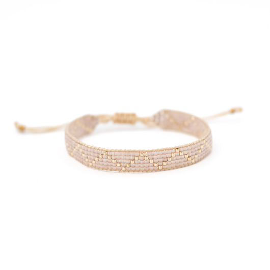 bransoletki ze szkła Bransoletka tkana z koralików - pudrowy róż ze złotem