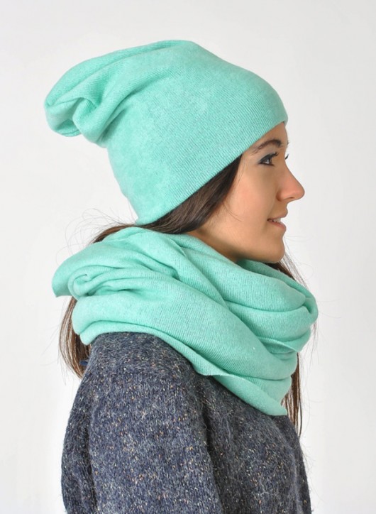 Miętowa  czapka beanie z podwójnego materiału marvellous
