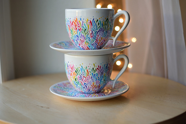 filiżanki Filiżanki dla pary Ceramika Ręcznie Malowana