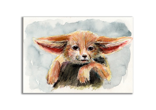 grafiki i ilustracje Obraz ręcznie malowany "Fenek" lisek pustynny