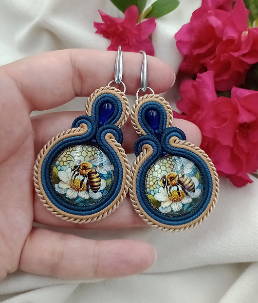 kolczyki soutache Kolczyki pszczółki, kolczyki z pszczołą, prezent dla mamy