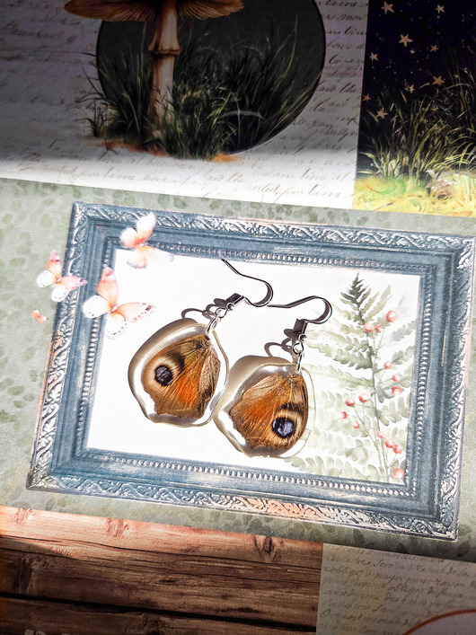 kolczyki z żywicy Kolczyki z motylim skrzydłem, kolczyki handmade idealne na prezent