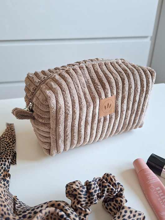 kosmetyczki Sztruksowa kosmetyczka kostka Ciemny Beż