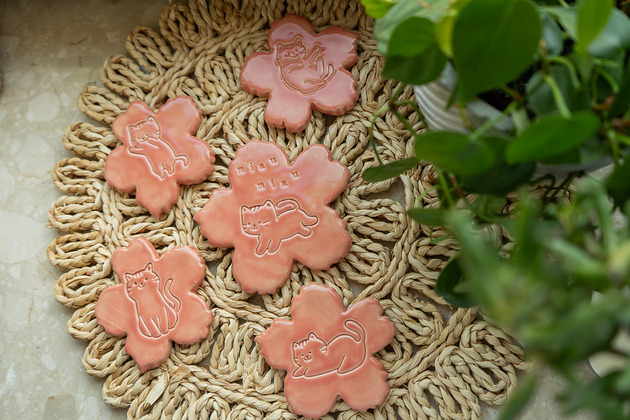podkładki do kuchni Ceramiczne podstawki handmade pod kubki z kotami, zestaw 5szt.
