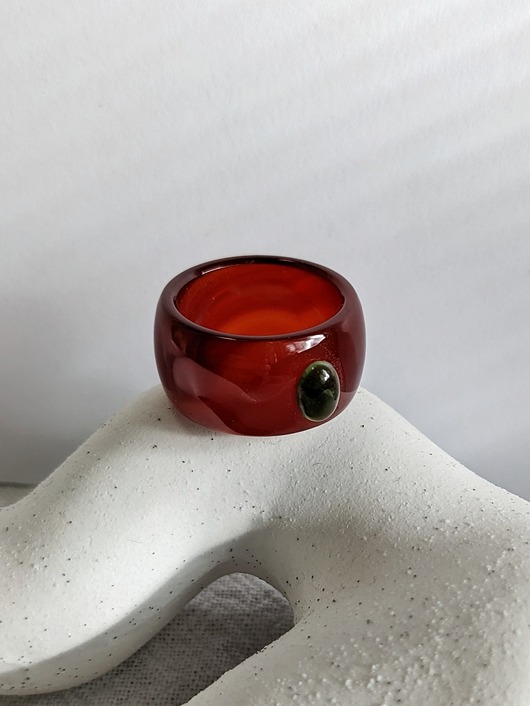 pierścionek z żywicy Masywny Pierścionek z Kamieniem Naturalnym  Chunky Jelly Ring