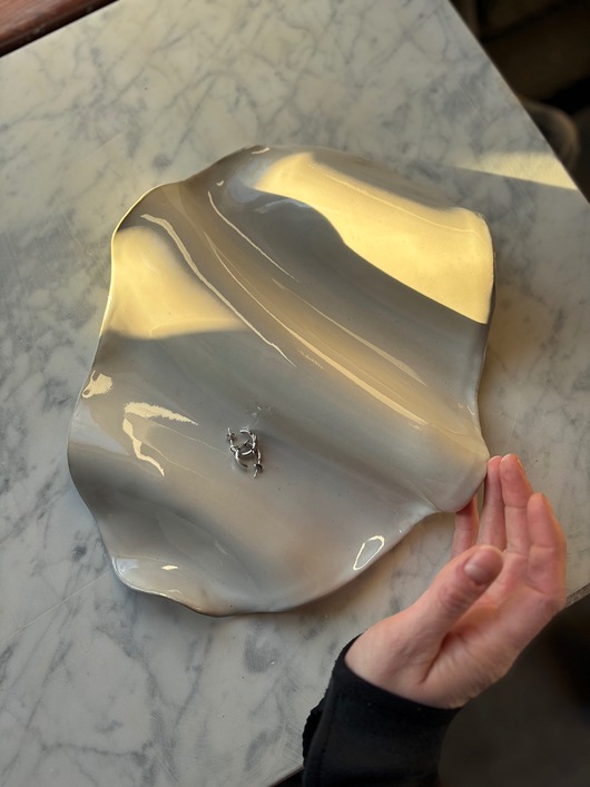 pojemniki na biżuterię Ceramiczna Patera Fala XL na Sery Oliwki Przekąski Biżuterię Pearl White