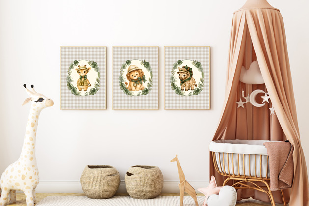 obrazy i plakaty do pokoju dziecięcego Zestaw 3 wybranych plakatów SAFARI podróżnicy