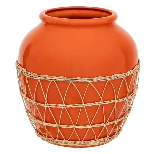 wazony Wazon z dolomitu pomarańczowy z rattanem 33,5 cm