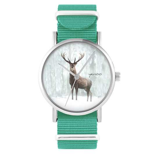 zegarki unisex Zegarek -  Jeleń 3 - turkusowy, nylonowy