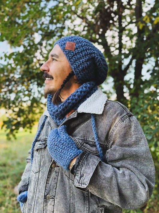 czapki i kapelusze męskie Męska czapka MERINO Neverland Ciemny niebieski + podszewka JEDWAB