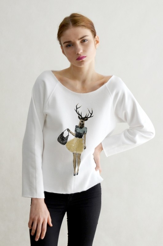 DEER FEMALE biała bluza oversize GAU great as You