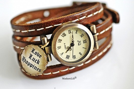 ♥Love, luck, happiness♥ Skórzany zegarek MadamLili