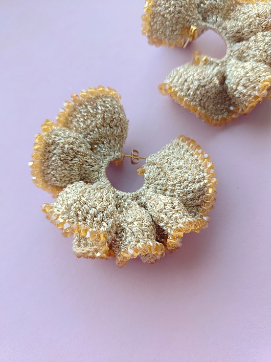 kolczyki - inne Kolczyki duże Złote Falbany Scrunchie