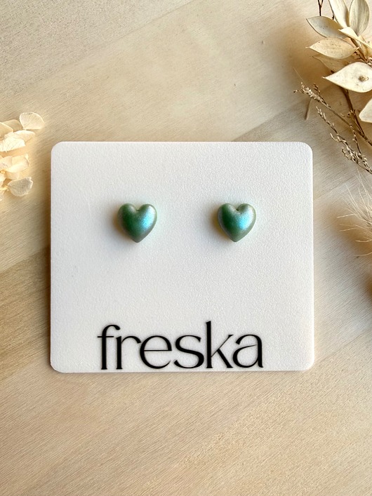 kolczyki z masy plastycznej Kolczyki Serca 3D - zielone syrenka