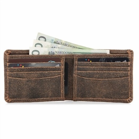 portfele męskie Mały Portfel Slim Wallet na Karty Zamszowy Brąz BW38