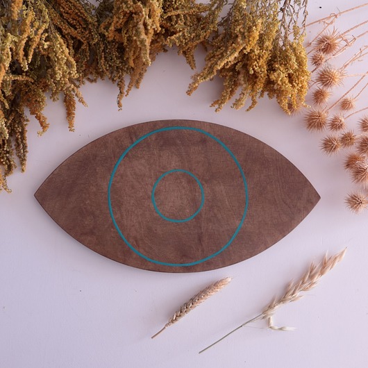 Ozdoby na ścianę Oko natural dąb z turkusową kreską