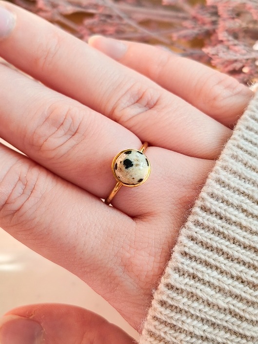 pierścionki - różne Pierścionek ze stali chirurgicznej kamień naturalny Jaspis Dalmatyński, boho