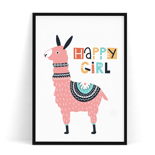 Plakat dziecięcy Happy Girl Lama trochę na ścianę