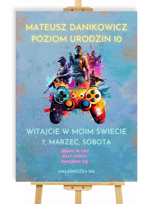 plakaty Plakat Powitalny Na Urodziny Dziecka W Stylu Gry Gracza 50x70 cm