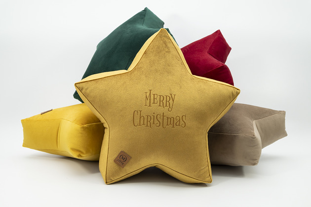poduszki z napisami Poduszka dekoracyjna gwiazdka, świąteczna velvetowa - grawer MERRY CHRISTMAS
