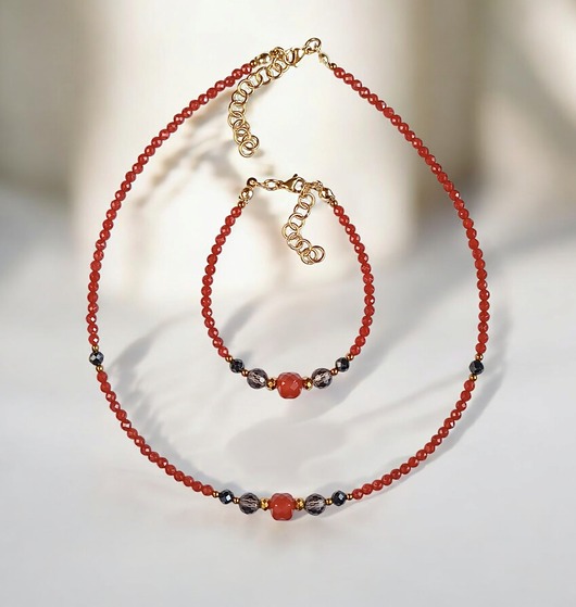 komplet biżuterii RAZEM TANIEJ! komplet jesienny : karneol, kwarc dymny, czarny turmalin