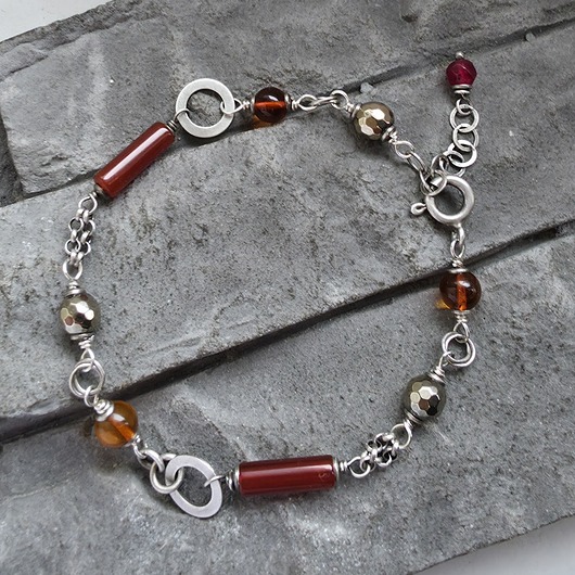 bransoletki z kamieni naturalnych Karneol, bursztyn, piryt - bransoletka