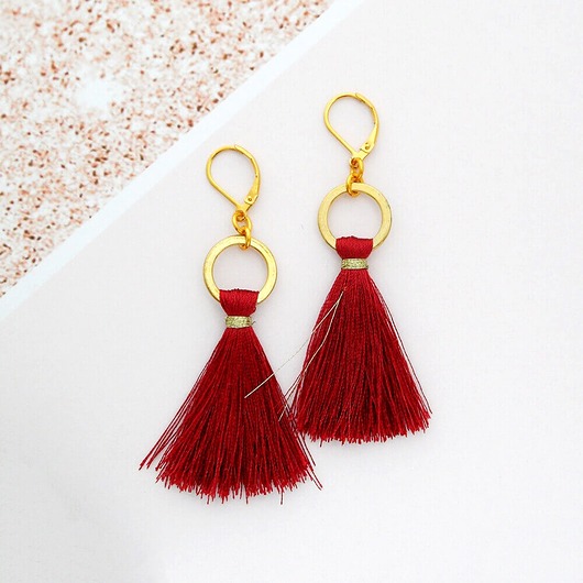 Ultralekkie kolczyki chwosty Boho - Burgund Ilovehandmade