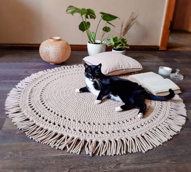 dywany Okrągły dywan ze sznurka w stylu boho skandi - ciepły beż