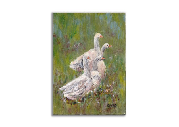 grafiki i ilustracje Obraz ręcznie malowany "Gęsi"