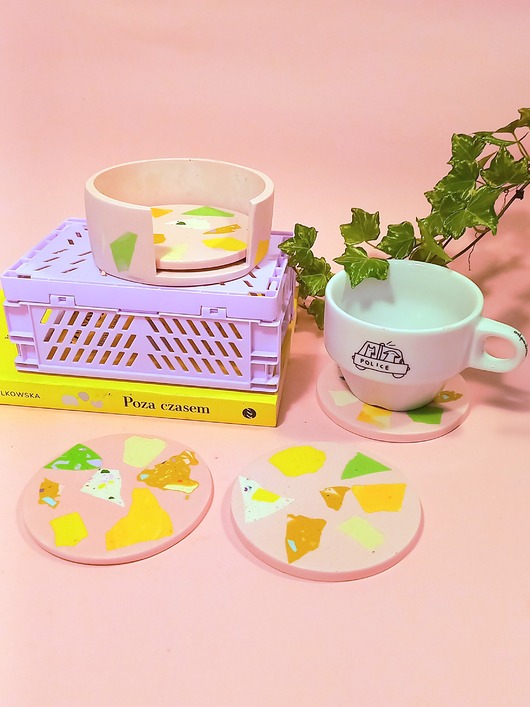 podkładki do kuchni Kolorowa podkładka pod kubek, zestaw, organizer, różowa, duże lastryko, 9 cm