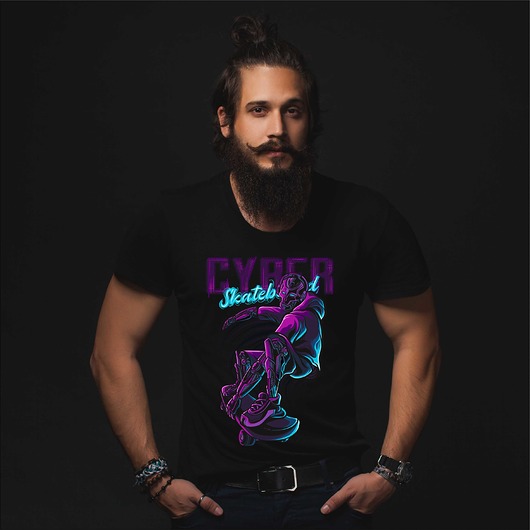 t-shirty męskie Koszulka organiczna z nadrukiem Cyber skateboard