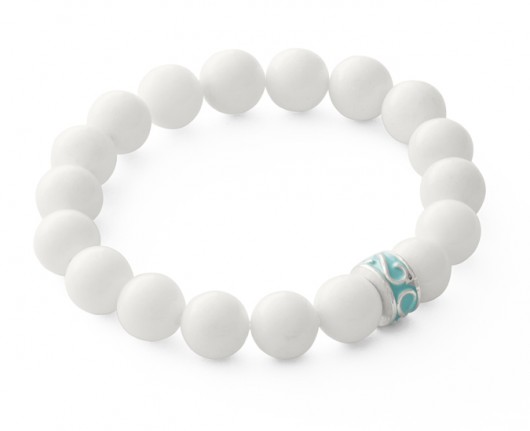 bransoletki z kamieni naturalnych White jade with mint bead.