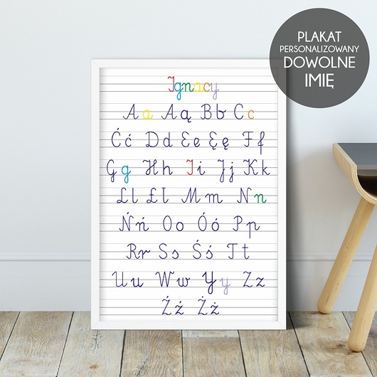 obrazy i plakaty do pokoju dziecięcego Plakat Alfabet Pisany z Imieniem A1