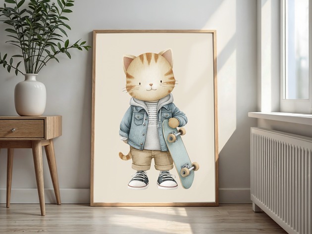 plakaty Plakat Kot Z Deskorolką Na Ścianę Dla Dzieci