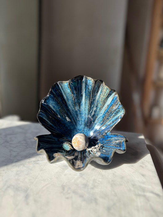 pojemniki na biżuterię Ceramiczna Muszla Muszelka Skarbiec z Perłą na Biżuterię Midnight Ocean