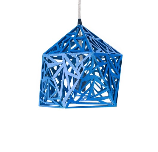 lampy wiszące Niebieska lampa sufitowa ażurowa drewniana ze sklejki