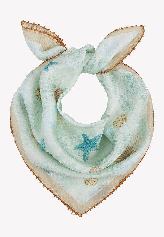 apaszki Mała apaszka jedwabna z morskim motywem i koronkową obwódką 53x53 cm