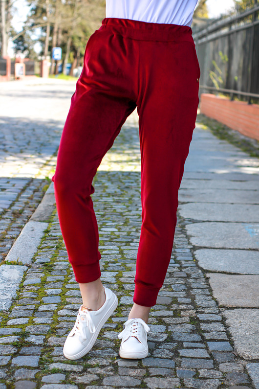spodnie dresowe damskie Spodnie dresowe damskie welurowe bordowe