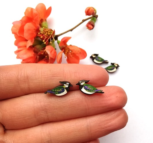 kolczyki drewniane Czajki malowane