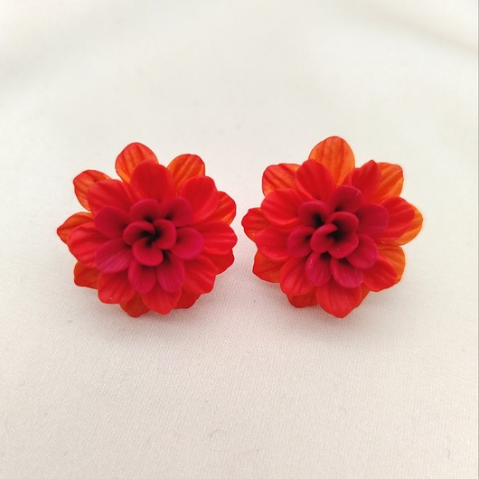 kolczyki z masy plastycznej Kolczyki dalie pomarańczowe handmade, jesienne kolczyki kwiatowe
