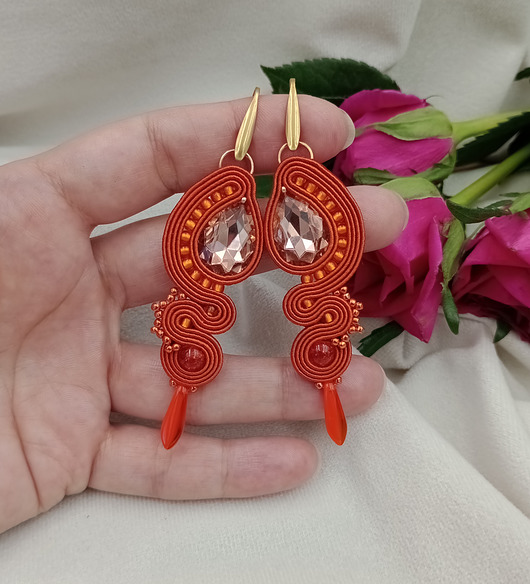 kolczyki soutache Ceglaste kolczyki, pomarańczowe kolczyki, rdzawe kolczyki